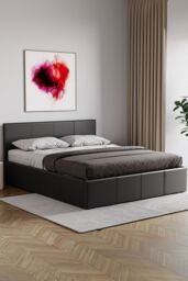 Home Discount Vida Designs Lisbon Double Ottoman Faux Leather Bed Frame UKFR Fabric in Black