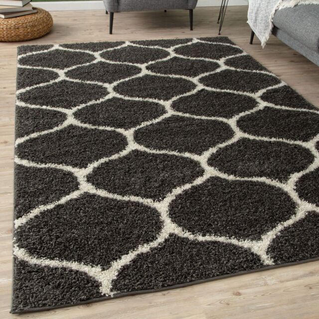 THE RUGS Soft Trellis Shaggy Rugs & Runners Dark Grey Living Room - Size: 120 cm x 170 cm - image 1