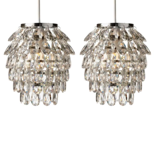 First Choice Lighting Set of 2 Pineapple - Chrome & Clear Jewelled Pendant Lightshades