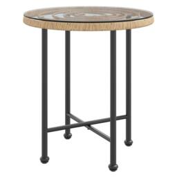 Berkfield Home Sturdy Dining Table Ã˜50 cm Tempered Glass & Steel in Brown - thumbnail 3