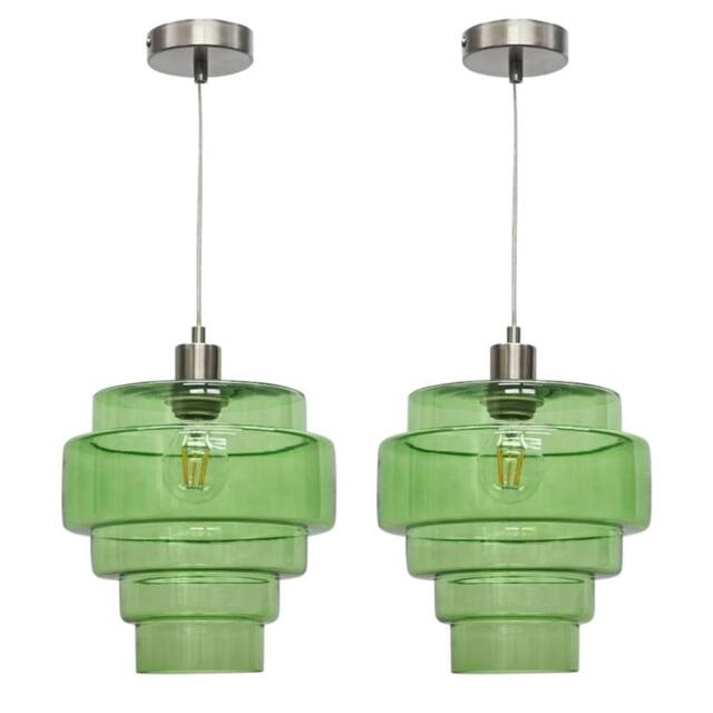 First Choice Lighting Set of 2 Benson - 5 Tier Green & Satin Nickel Ceiling Pendant Lights - image 1