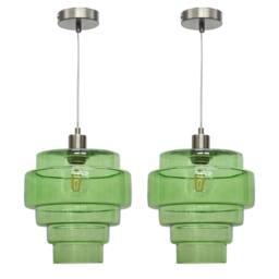 First Choice Lighting Set of 2 Benson - 5 Tier Green & Satin Nickel Ceiling Pendant Lights - thumbnail 1