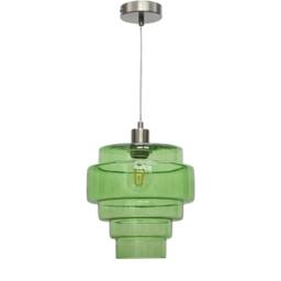 First Choice Lighting Set of 2 Benson - 5 Tier Green & Satin Nickel Ceiling Pendant Lights - thumbnail 2