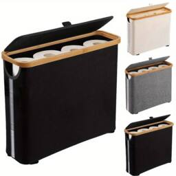 SPETLEK Waterproof Toilet Paper Storage Basket Stand with Lid in Black - thumbnail 4