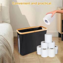 SPETLEK Waterproof Toilet Paper Storage Basket Stand with Lid in Black - thumbnail 3