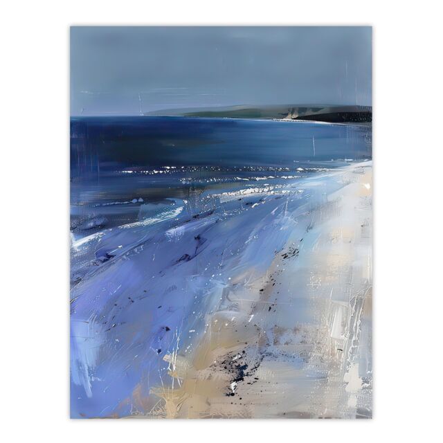 "Artery8 Exmouth Beach Devon England Modern Painting Wall Art Print in Blue - Size: W24"" x H32""" - image 1