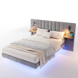 Merax Double Floating Bed Frame with Extended LED Headboard & Reading Lights in Grey - thumbnail 9
