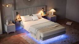 Merax Double Floating Bed Frame with Extended LED Headboard & Reading Lights in Grey - thumbnail 7