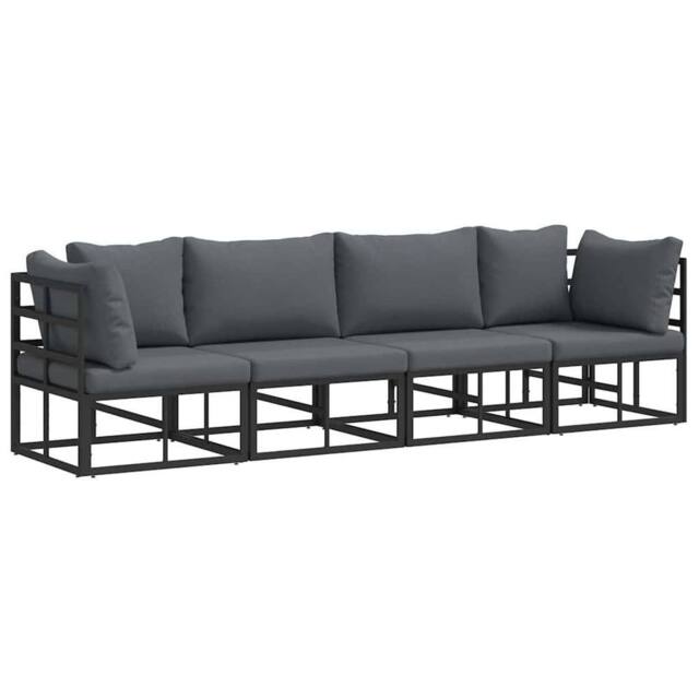 Berkfield Home Garden Sofa Set with Cushion with Pillow 4 pcs Black Aluminium - image 1