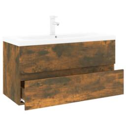Berkfield Home Sink Cabinet with Built-in Basin Smoked Oak Engineered Wood in Brown