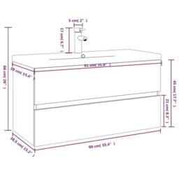 Berkfield Home Sink Cabinet with Built-in Basin Smoked Oak Engineered Wood in Brown - thumbnail 7