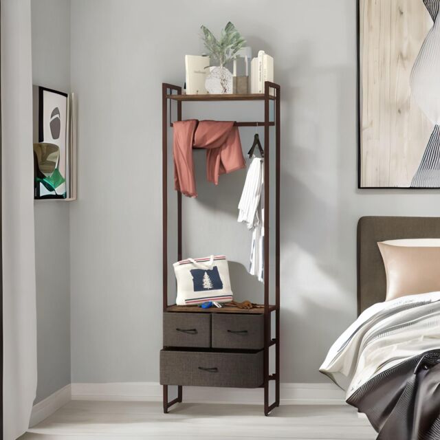 FURNOS Industrial Hall Tree Coat Rack With 3 Fabric Drawers in Brown - image 1