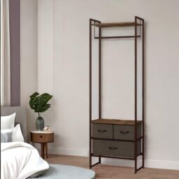 FURNOS Industrial Hall Tree Coat Rack With 3 Fabric Drawers in Brown - thumbnail 4