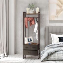 FURNOS Industrial Hall Tree Coat Rack With 3 Fabric Drawers in Brown - thumbnail 5