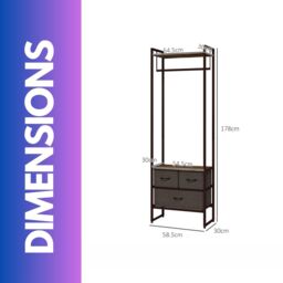 FURNOS Industrial Hall Tree Coat Rack With 3 Fabric Drawers in Brown - thumbnail 6