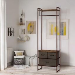 FURNOS Industrial Hall Tree Coat Rack With 3 Fabric Drawers in Brown - thumbnail 3