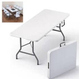 EONLION 6ft Folding Table Trestle Camping Party Picnic BBQ Garden in White - thumbnail 4