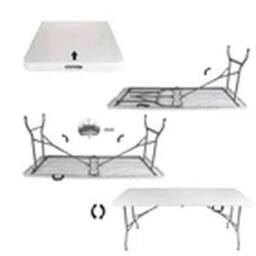 EONLION 6ft Folding Table Trestle Camping Party Picnic BBQ Garden in White - thumbnail 3