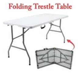 EONLION 6ft Folding Table Trestle Camping Party Picnic BBQ Garden in White - thumbnail 2