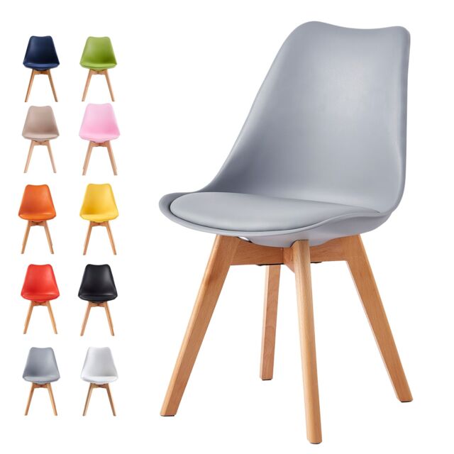 MCC Direct Single Dining Chair with Wooden Legs & Padded Cushion - Eva in Grey - image 1