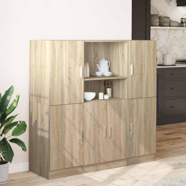 Berkfield Home Durable 3 Piece Kitchen Cabinet Set Sonoma Oak Engineered Wood in Light Oak - image 1