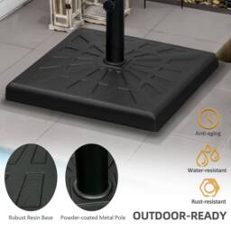 OUTSUNNY 19kg Resin Garden Parasol Base Holder, Square Outdoor Market Umbrella Stand in Black - thumbnail 5