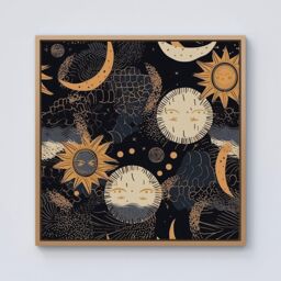 Warren Reed - Designer Gold Sun & Moon Framed Canvas in Light Brown - Size: w40 inch x h40 inch - thumbnail 1