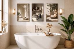 "Mafett Quiet Sanctuary Set of 3 Neutral Bathroom Wall Art Canvas Prints in Beige - Size: W24"" x H32"""