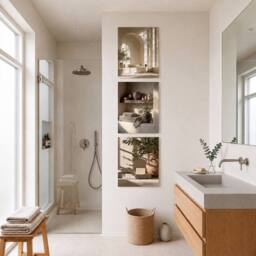 "Mafett Quiet Sanctuary Set of 3 Neutral Bathroom Wall Art Canvas Prints in Beige - Size: W24"" x H32""" - thumbnail 2