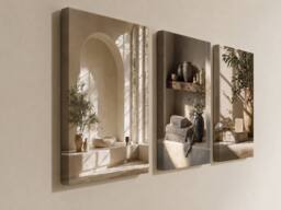 "Mafett Quiet Sanctuary Set of 3 Neutral Bathroom Wall Art Canvas Prints in Beige - Size: W24"" x H32""" - thumbnail 3