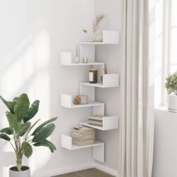 Berkfield Home Wall Corner Shelf White 45x45x147 cm Engineered Wood - Size: 45 x 45 x 147 cm - thumbnail 3