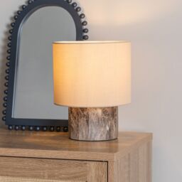 ValueLights Melanie Dark Marble Effect Table Lamp with Natural Linen Lamp Shade