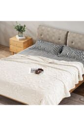 Living and Home Soft Warm Plush Fuzzy Throw Blanket in Beige - Size: Medium - thumbnail 3