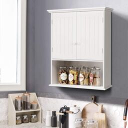 Costway Bathroom Storage Cabinet Wall Mounted Vanity Storage Cupboard w/ Adjustable Shelf in White - thumbnail 4