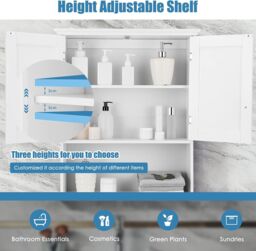 Costway Bathroom Storage Cabinet Wall Mounted Vanity Storage Cupboard w/ Adjustable Shelf in White - thumbnail 2