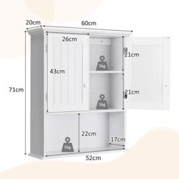 Costway Bathroom Storage Cabinet Wall Mounted Vanity Storage Cupboard w/ Adjustable Shelf in White - thumbnail 5