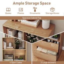 Costway 5-Tier Bookcase w/2 Drawers & 4-Cubes Tall Bookshelf Display Rack in Natural - thumbnail 4