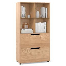 Costway 5-Tier Bookcase w/2 Drawers & 4-Cubes Tall Bookshelf Display Rack in Natural - thumbnail 2
