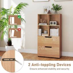 Costway 5-Tier Bookcase w/2 Drawers & 4-Cubes Tall Bookshelf Display Rack in Natural - thumbnail 5