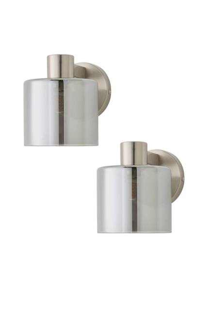 ValueLights Demi Pair of Smoked Glass Cup Wall Lights in Metallic Silver - image 1