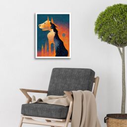 "Artery8 Wall Art Print Abstract Dog Monument Statue Teal Orange Art Framed in White - Size: W12"" x H16""" - thumbnail 2
