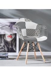 Life Interiors Set of 6 Patchwork Accent Chairs with Wooden Legs & Black Metal Wire Frame - thumbnail 2