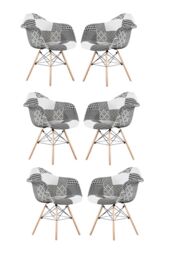 Life Interiors Set of 6 Patchwork Accent Chairs with Wooden Legs & Black Metal Wire Frame - thumbnail 1
