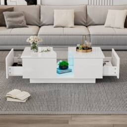 STILVORA Coffee Table with 2 Drawers & LED Acrylic Top White - thumbnail 3