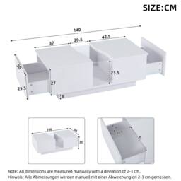STILVORA Coffee Table with 2 Drawers & LED Acrylic Top White - thumbnail 4