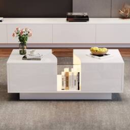 STILVORA Coffee Table with 2 Drawers & LED Acrylic Top White - thumbnail 2