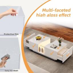 STILVORA Coffee Table with 2 Drawers & LED Acrylic Top White - thumbnail 7