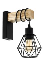 Eglo Townshend Natural Wood & Metal Wall Light in Light Brown - thumbnail 1