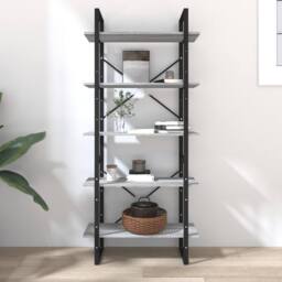 Berkfield Home 5-Tier Book Cabinet Grey Sonoma 80x30x175 cm Engineered Wood - Size: 80 x 30 x 175 cm - thumbnail 3