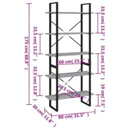 Berkfield Home 5-Tier Book Cabinet Grey Sonoma 80x30x175 cm Engineered Wood - Size: 80 x 30 x 175 cm - thumbnail 9